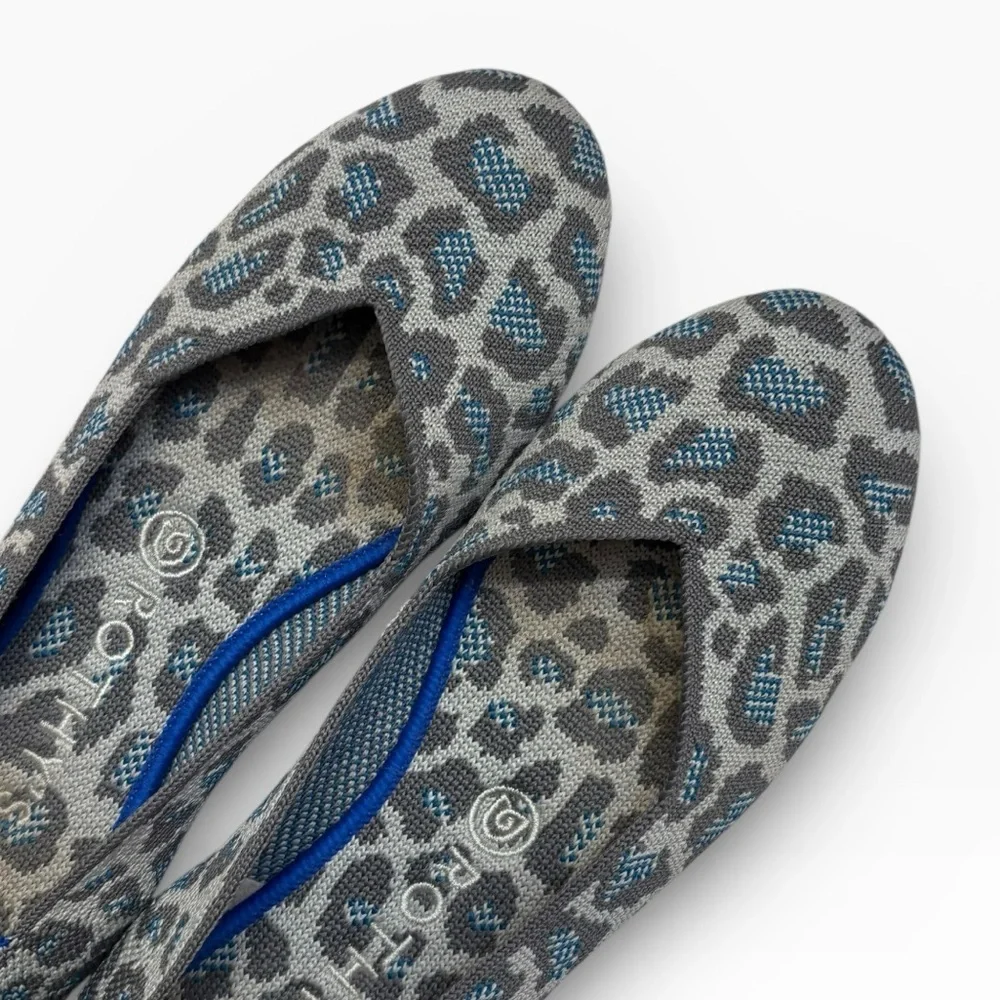 Rothy’s retired gray spotted Leopard Print the square shoes gray Blue 8.5